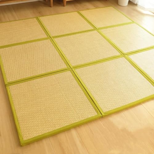 夏用ラグマット 籐 ラグ 折りたたみ 畳マット 夏用 ラグ カーペット い草 敷き 榻榻米 60x60cm 3/6/9枚 XPE素材 冷感 部屋 ごろ寝 お昼寝マット 軽量 滑り止め (3枚-60x180cm,グリーンラタンカラー)