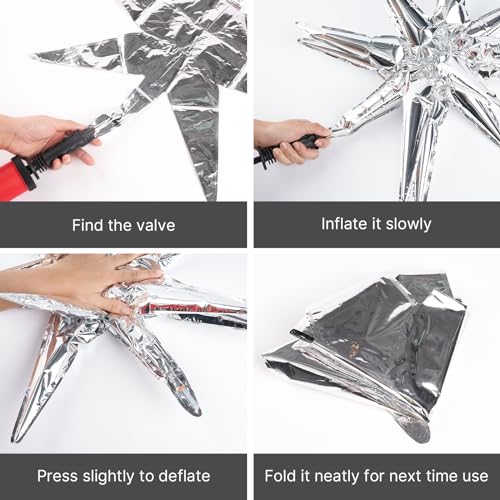 Image of PartyWoo Metallic Silver Star Spike Balloons 2pcs Explosion Foil Balloons