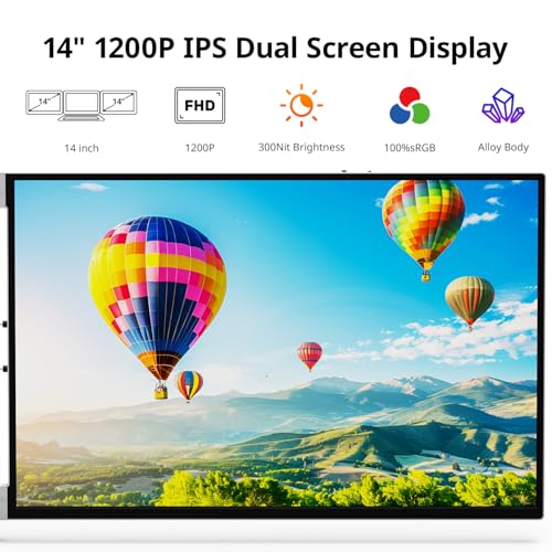 Image of AYY Laptop Screen Extender, 14 inch FHD 1200P Portable Triple Monitor for 13 inch-17 inch Laptops, Aluminum Alloy Stand, Compatible with MacOS /Windows /Chrome
