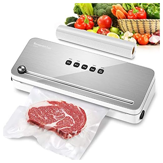 Bonsenkitchen Envasadora al Vacío Domesticas 4 en 1 Envasar al Vacio Maquina con Cortador de Película para Alimentos Fresca, Embasadora Incluyendo Bolsas de Vacío, Blanco Selladora VS3802