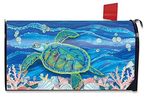 Image of Briarwood Lane Mailbox Cover - Standard Size - Swimming Sea Turtle Summer for Summer Mailbox Cover