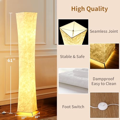 Chiphy SF212-107(A) Floor Lamp, Dimmable 61 Inch Tall Standing Lamp, 3 Levels Adjustable Brightness 12Wx2 Led Bulbs, Column Floor Light W/White Fabric Shade thumb #2