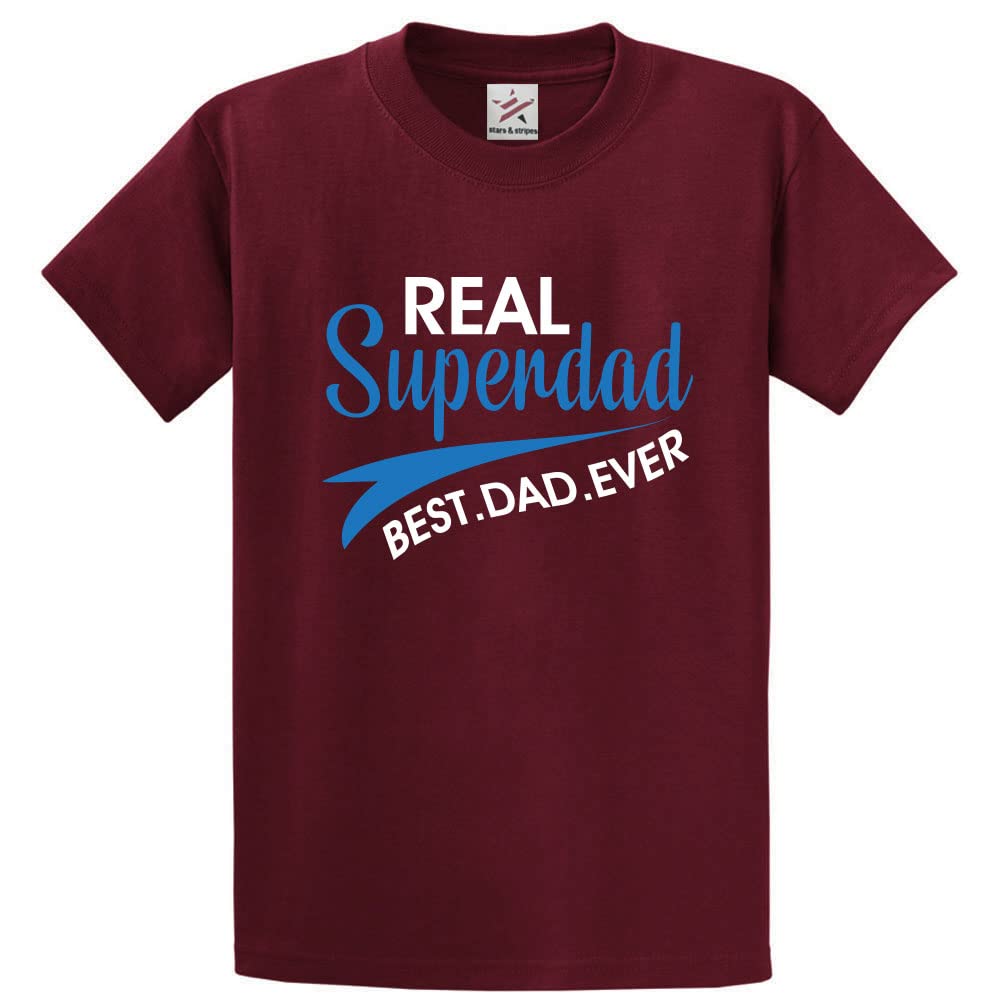 Stars and Stripes Real Superdad Best Dad Ever Classic Adults T-Shirt for Daddy(L, Wine)