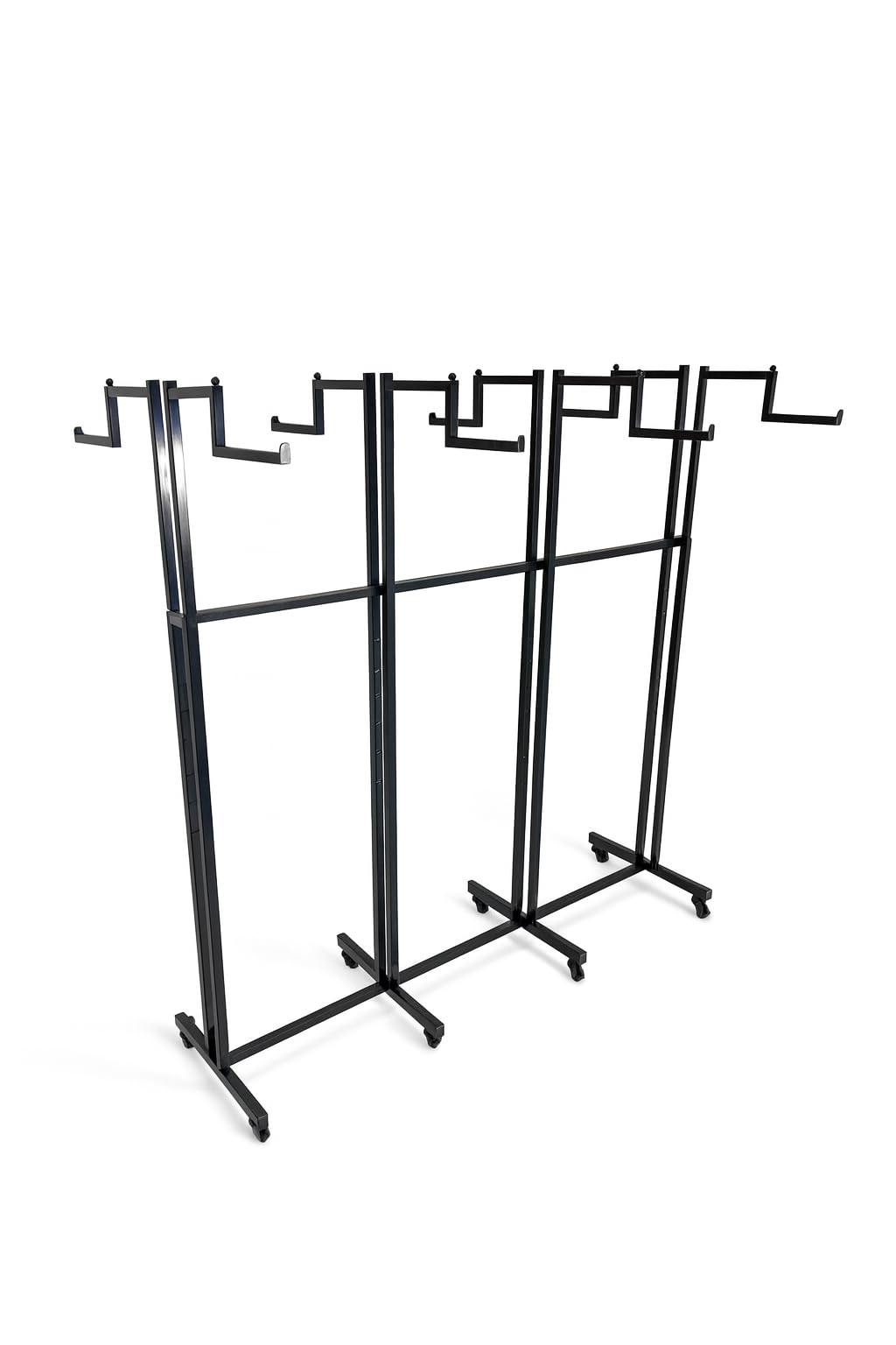 Heavy Duty Clothing Rail, Black Powder-Coated Steel, 2-Way Step Arms, Adjustable Height 187cm, Commercial Display Stand with Lockable Castors | Home | Retail | Boutique (8 way)