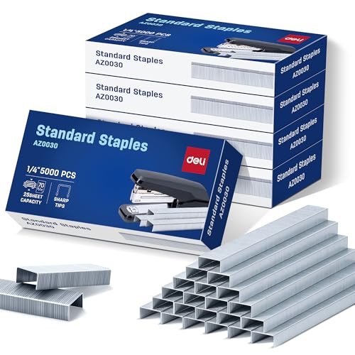 Deli Staples, 25000 Staples, Standard Staple for Desktop Staplers, 1/4'' Length, 210/Strip, 5 Boxes of 5000 Each