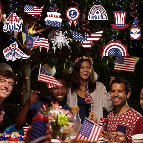 Image of 4th of July Decorations，Kaluofan 24 PCS 4th of July Decorations Outdoor,Independence Day Patriotic Hanging Swirls Decorations for Veterans Labor Presidents Flag Memorial Day Party Suppiles Favors