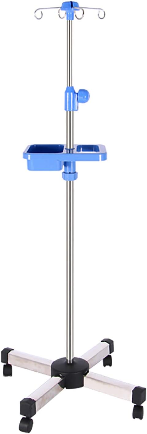 Foldable Infusion Stand, Portable Movable IV Pole, Adjustable Height IV Pole with Wheels, with Tray and 4 Legs and 4 Hooks, for Medical Infusion Stand in Hospital Clinic
