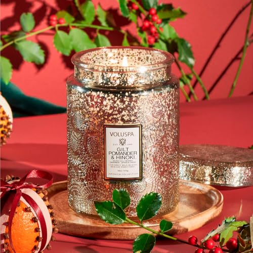 Image of Gilt Pomander Hinoki, Large Candle Jar, 18 oz, 100 Hour Burn Time, Coconut Wax for Clean Burning, Handcrafted in the USA
