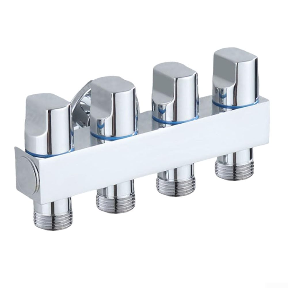 Eckventil aus Messing mit vier Ausgängen, perfekt für effiziente Wasserverteilung im Haushalt (Silber)