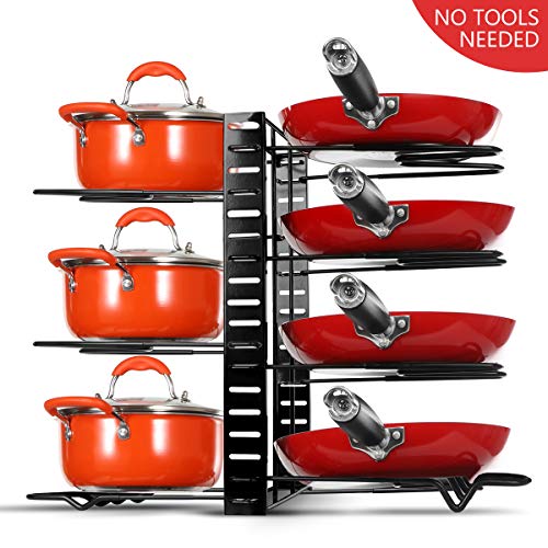 Braoses Pot & Pan Organizers, 8 Tiers Pot Rack Organizers for cabinet, Adjustable