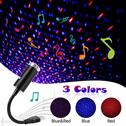 USB Star Light Sound Activated Projector, 3 Colors + 9 Functional Modes, Aevdor