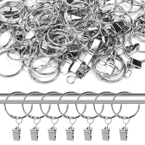 Zuxbolf 50 Stück Gardinenringe mit Clips Rostfreies Metall 34mm Vorhangringe Gardinen Klammern zum Öffnen Silber Vorhangklammern Gardinenhaken Ringe zum Aufhängen für Gardinenstangen