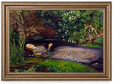 DECORARTS - Ophelia by John Everett Millais. Giclee Print on Canvas. Professionally Framed for Home and Office Decor. Ready to Hang. Canvas Print Size: 30x20in Total Framed Size: 36x26