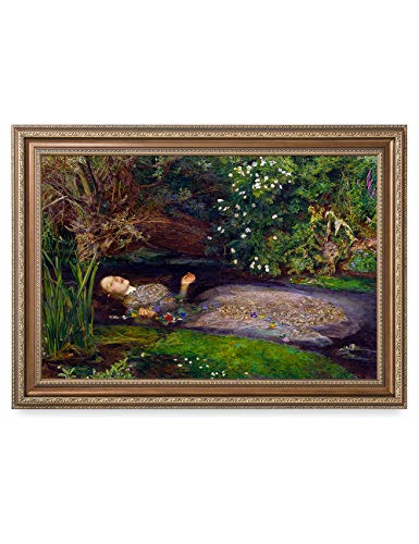 Decorarts - Ophelia By John Everett Millais. Giclee Print On Canvas. Professionally Framed For Home And Office Decor. Ready To Hang. Canvas Print Size: 30X20In Total Framed Size: 36X26 #TOP3