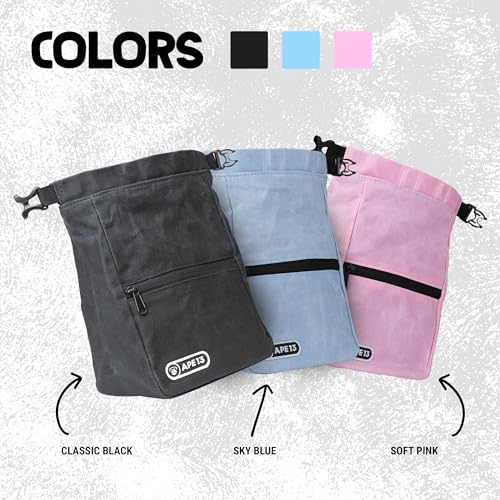 APE13® Chalkbag Bouldern in 3 Farben – Robuster Magnesiabeutel mit Rolltop & Magnetverschluss – Chalk Bag groß mit Bürstenhalter & Reißverschlusstaschen – Kletter & Boulder Zubehör (Classic Black)