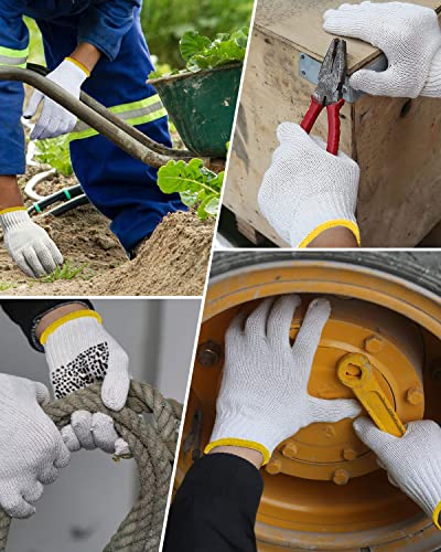 Meegoo Hand Working Gloves, 12 Pairs White Cotton Polyester Liners Gloves Safety Work Gloves For Men Women With Dots (Black, L) #TOP5