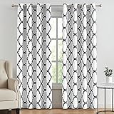 Melodieux Moroccan Printed Room Darkening Blackout Grommet Curtains for Living Room Bedroom, 52 by 84 Inch, Off White/Black (2 Panels)