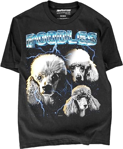 Alpha 80s Heavy Metal Poodle T-Shirt - Men & Women Poodle Lovers 90s Retro Glam Rock Band Tees (US Medium Regular Poodle)