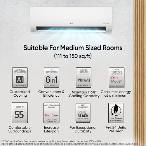 Image of LG 1.5 Ton 5 Star DUAL Inverter Split AC (Copper, AI Convertible 6-in-1, VIRAAT Mode, Faster Cooling & Energy Saving, 4 Way Swing, HD Filter with Anti-Virus Protection, US-Q19QNZE1, White)