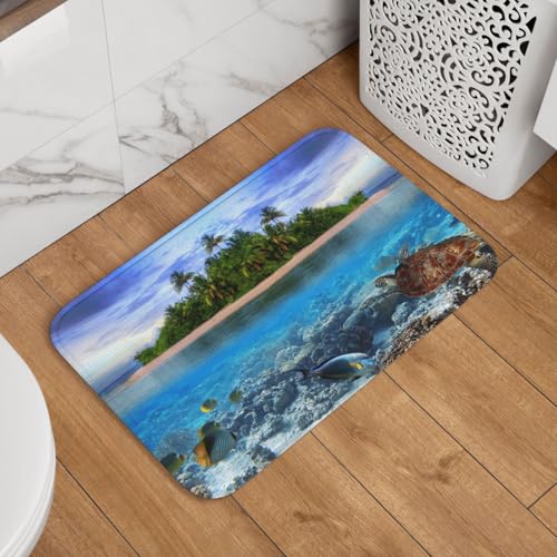 玄関マット 海の生き物 ウミガメ 海の景色 ドアマット 室内 屋外 バスマット おしゃれ 泥落とし 洗える 滑り止め 足拭きマット 浴室 台所 寝室 業務用 四季通用 60cm×40cm