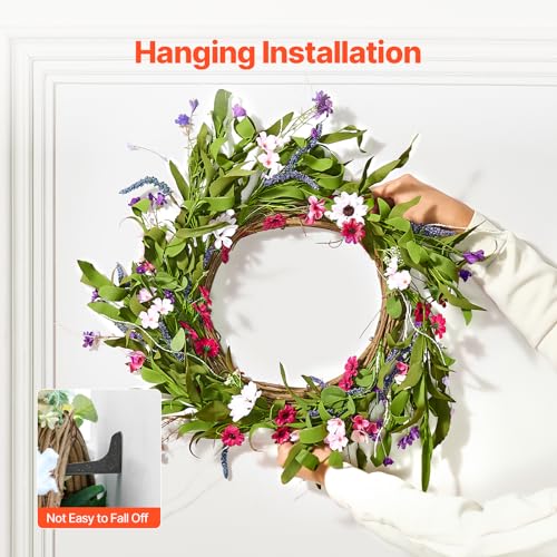 Image of VEVOR Spring Wreath for Front Door 22 Inch - Large Artificial Flower Wreath with Daisy & Lavender, Year-Round All Season Outdoor Indoor Door Decor