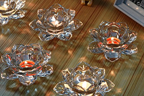 Slymeay CH113-2 5 Inches Crystal Glass Lotus Candle Holders Creative Decoration For Home Decoration Votive Activity Tealight Holders Wedding Gift Idea thumb #3