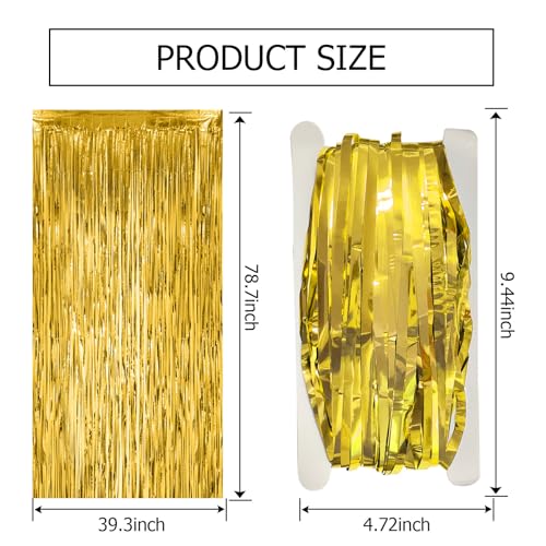 Image of 4 Pack Gold Fringe Curtain Backdrop Tinsel Streamers Birthday Party Decorations Christmas Photo Booth Backdrop Halloween New Year Graduation Baby Shower Theme Party Decorations