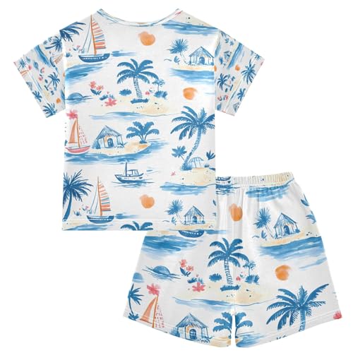 senya Palm Trees Island Summer Pajamas Set Short Cotton Sleepwear 2 Piece2