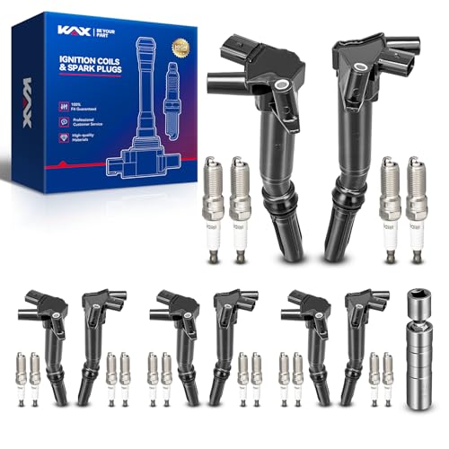 Image of KAX 8 Ignition Coils & 16*SP526 Spark Plugs for F-250 Super Duty 11-17 6.2L | (w /Magnetic Socket) Fits V8 6.2L F-350 Super Duty 2011-2017, F-150 2010-2014, E-350 Super Duty 2017, Replaces UF639 UF631