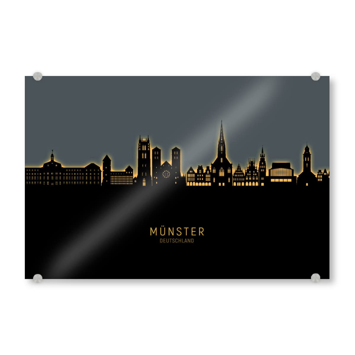 artboxONE Acrylglasbild 120x80 cm Städte Münster Skyline Glow Orange - Bild münster Cityscape Deutschland