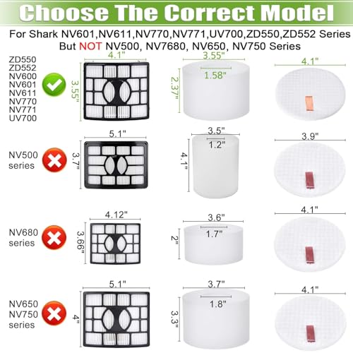 Image of for Shark UV700 Filter Replacement DuoClean Rotator Lift Away Upright Vacuum ZD550 ZD552 NV611 NV600 NV601 NV770 NV771, 2 HEPA Filters + 4 Foam & 4 Felt Filters, Replace Parts XFF600, XHF600