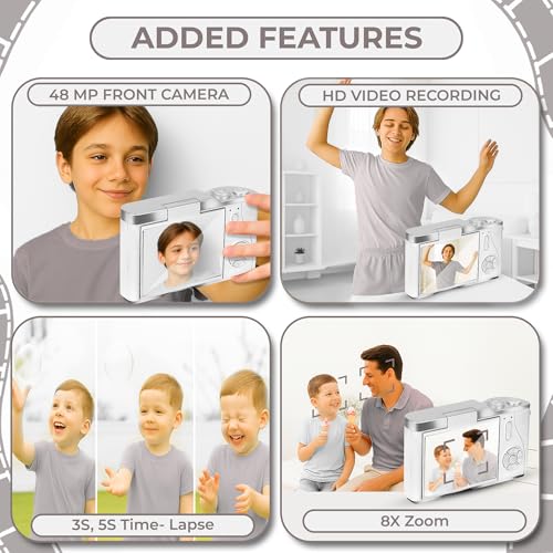 Image of Cason 48MP Digital Camera for Kids-Real Photo & Video Mini Camera for Photography 2.4 inch Rotating Screen, Built in Games Kids Cameras for 5-15 Years Girls & Boys(Supports Upto 64GB Memory)