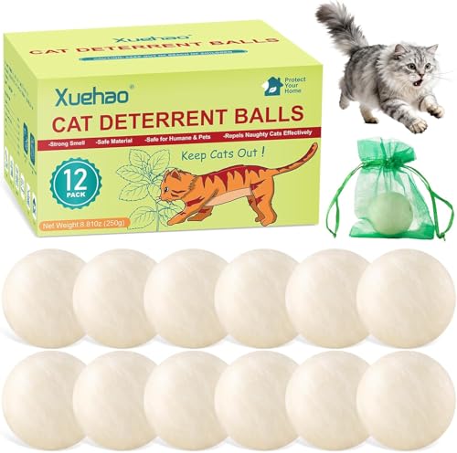 Xuehao 12 Pack-Natural Cat Repellent Balls for Both Outdoor and Indoor Use, Prevent Cats from urinating, Scratching and Chewing and to Protect lawns, Gardens, Flower beds and Other Outdoor Areas