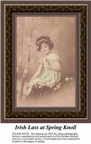 Irish Lass at Spring Knoll, Sepia Counted Cross Stitch Pattern (Pattern Only, You Provide the Floss and Fabric)