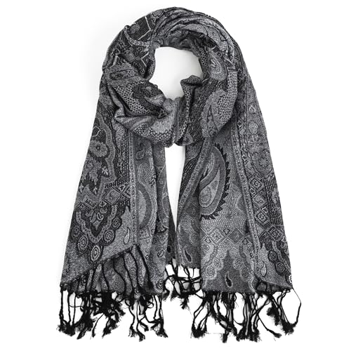 DiaryYomi Rave Pashmina Scarf for Men-Classic Exotic Paisley Silky Pashmina Shawls and Wraps for Women Evening Dresses(SyB-Black White)