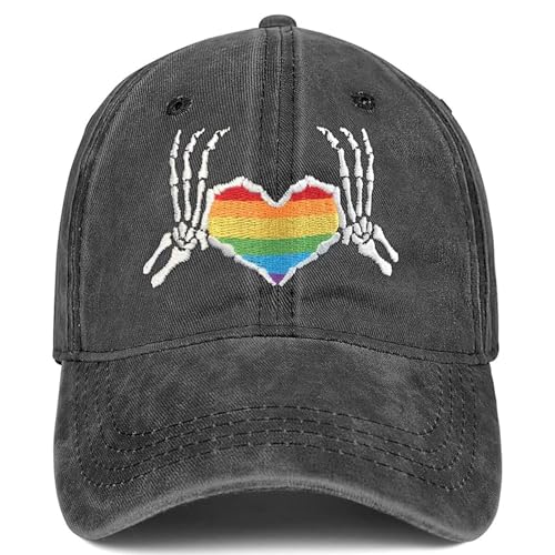Image of Gay Pride Baseball Hat for Men and Women, LGBT Rainbow Embroidered Trucker Hats Adjustable Washable LGBTQ Baseball Cap Gifts