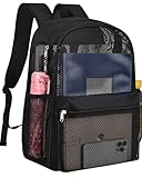 Paxiland Mesh Backpack Lightweight See Through College Student Backpack for Commuting Swimming Travel Beach Outdoor Sports - Black