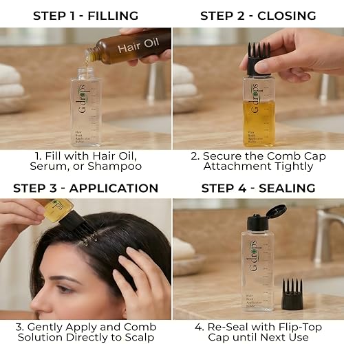 Image of Hair Root Applicator Bottle with Comb Cap | Oil Dispenser for Scalp, Hair Oil, Hair Dye and Shampoo | Refillable, Leak Proof, BPA Free | For Home and Salon Use (3)