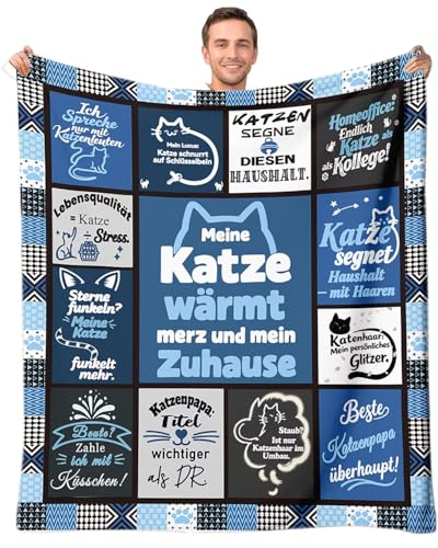 PJLJC Couverture moelleuse de qualité supérieure pour les amoureux des chats - Cadeau idéal pour papa des chats (150 x 200 cm) - Ultra douce - Avec citations amusantes sur les chats - Anniversaire