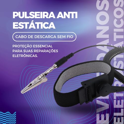 VIRTAX Pulseira AntiEstática Profissional Esd Sem Fio Ajustável Aterramento Segurança Contra Descarg