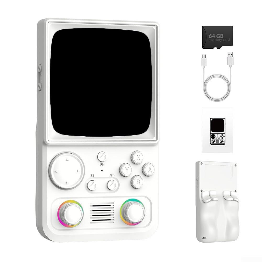Retro H&held Console di gioco, schermo curvo da 4 pollici, 20000 giochi, WiFi, doppio joystick, batteria 4000mAh, dispositivo di gioco portatile, per adulti e bambini (bianco)