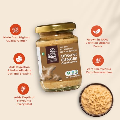 Image of Pure & Sure Organic Ginger Paste 150G | 100% Fresh Adrak Chutney | Naturally Processed & Thick | Homemade Taste & Quality for Cooking | No Additives & Chemical