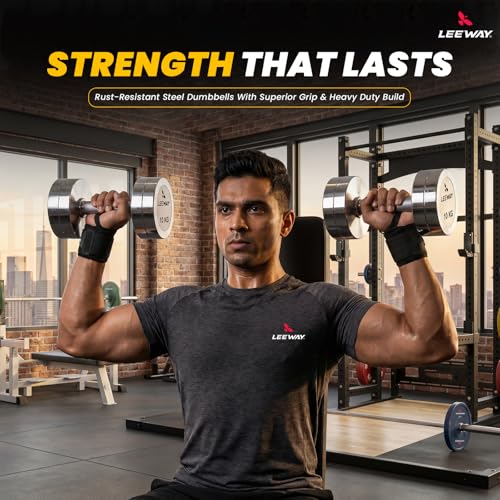 Image of Leeway Steel Dumbbell Set 2.5 Kg x 2 | Chrome Dumbbells for Home Gym | Rust-Resistant Non-Slip Grip | Strength Training Metal Dumbbell Set | Iron Dumbell | Round Dumble | (2.5kg X 2 = 5kg Chrome)