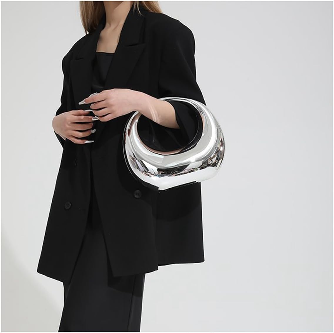 Acrylic Evening Clutch Purse Top-handle Moon Hobo Bag, Elegant Marble Handbag for Wedding Cocktail Party - Image 2