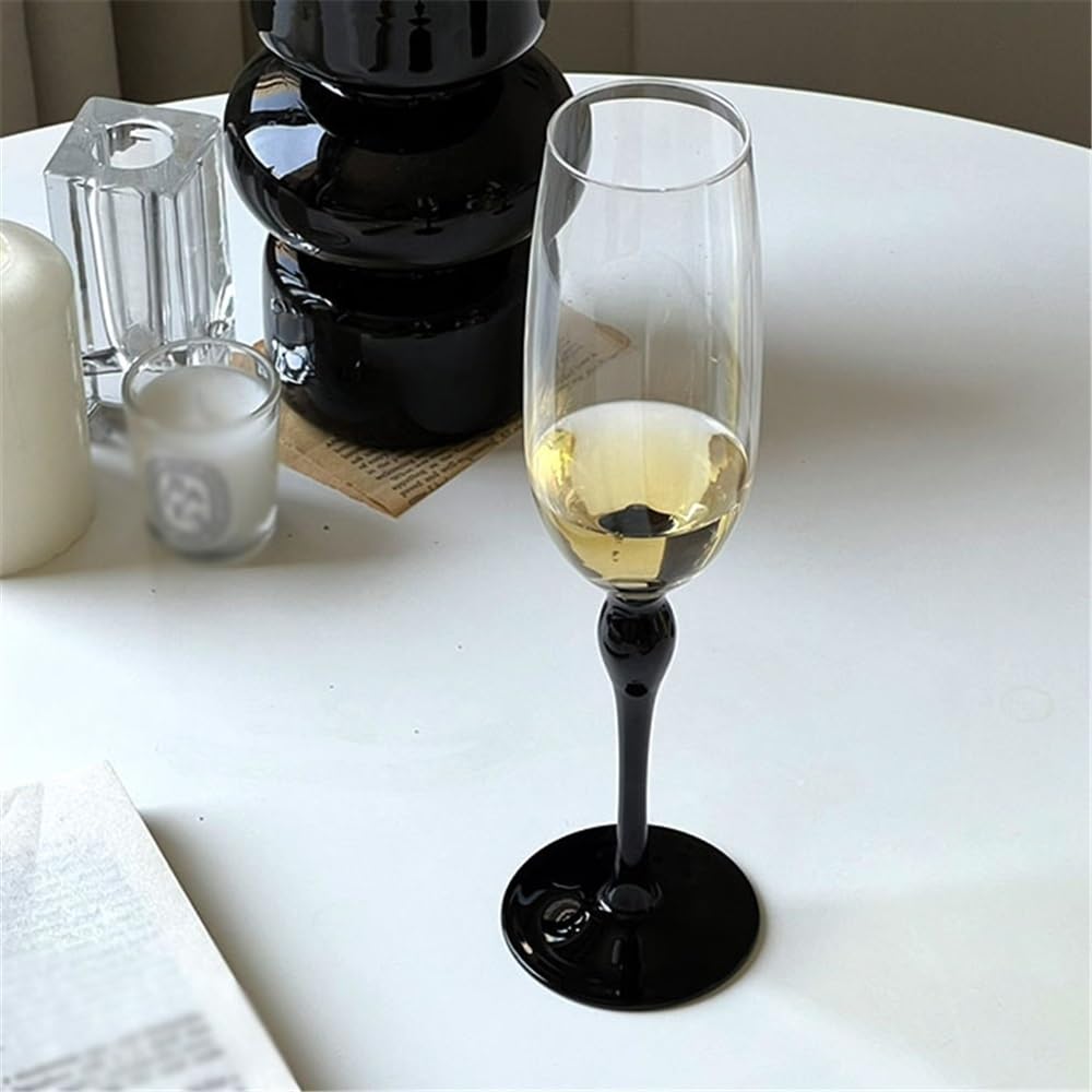 1 flûte à champagne à pied haut multicolore, capacité de 240 ml, peut être utilisée pour les réunions de famille (noir)