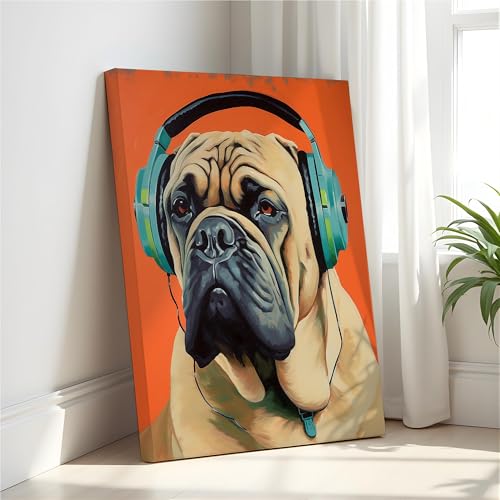 English Mastiff Abstract Art Print Canvas Wrapped Painting, Dog With Headphones Pet Animal Wall Art Decor Picture Painting Decor Gallery 12 (English Mastiff, 20"L x 16"W CANVAS, Wrapped Canvas) by aj decor - Used condition - US$10.70