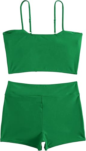 Miniatura 4 de Lilosy Conjunto de bikini de cintura alta con cordón ajustable, traje de baño con tirantes delgados y pantalones cortos con lazo lateral, 2 piezas