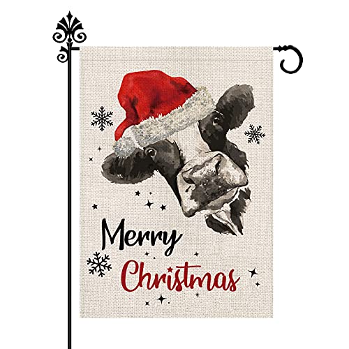 Christmas Garden Flag Cow Snowflake Merry Christmas Double Sided Burlap Vertical Outdoor Decorations Happy New Year Holiday Yard Home Decor 12.5 x 18 Inch
