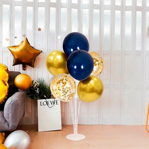 Image of ZJDHPTY 4 Set Blue and Gold Balloon Stand Table Centerpieces Party Decor | Graduation Decorations,70th 60th 50th Birthday Retirement Decor,Prom Anniversary Wedding New Years Eve Party Supplies