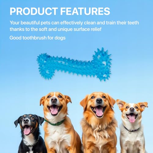 Image of Dog Chew Toy for Puppy, Cute Blue Small Dog Toy, Durable Chew Toy for Dogs and Pets - Durable & Non Toxic Spiky Rubber Bone for Dogs and Pets |Chew and Interactive Dog Toy (Blue)
